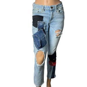 Light-wash Woman’s Patch Work Bandanna Blue Jeans Zipper Flare Customize ￼ 27